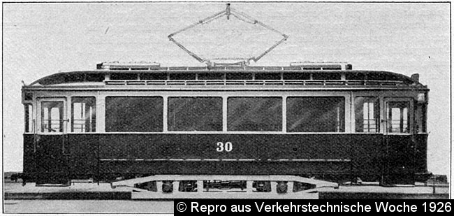 Bild: Seitenansicht des Wagen 30, Repro aus Verkehrstechnische Woche 1926